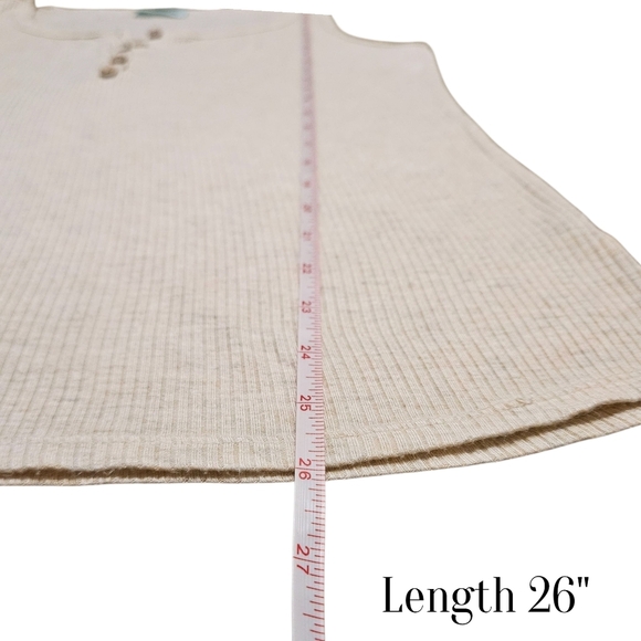 P.S. Kate Henley Tank Top M Beige Ribbed Knit Button Front Cottagecore Layering - Picture 9 of 9